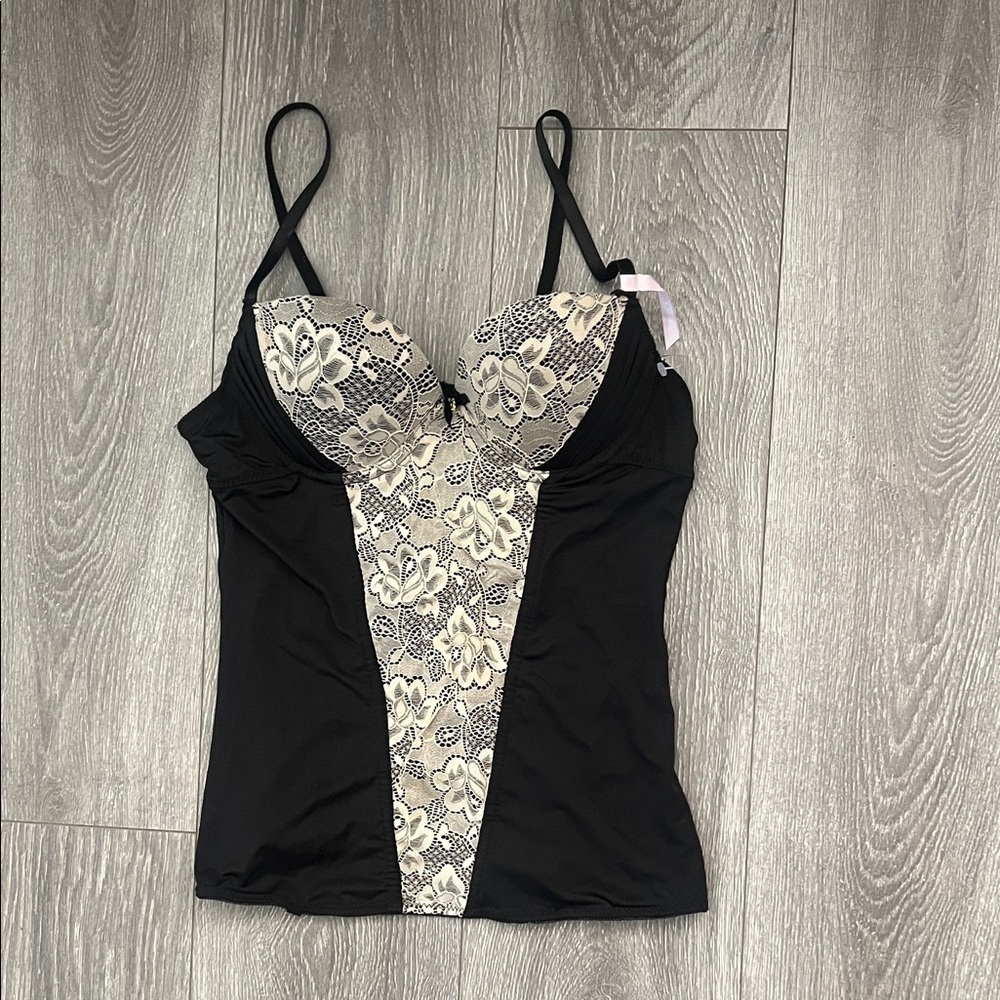 Black‎ and Cream Lace Bustier Top Size L (NWOT)